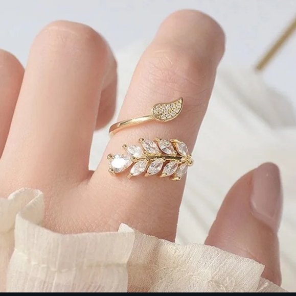 Jewelry Newexquisite Gold Pave Cz Leaf Adjustable Ring Poshmark